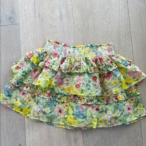 LoveShackFancy Multicolor Floral Smocked Skirt